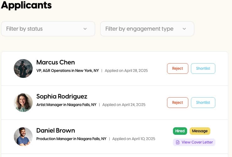 Application tracking dashboard showing candidate management